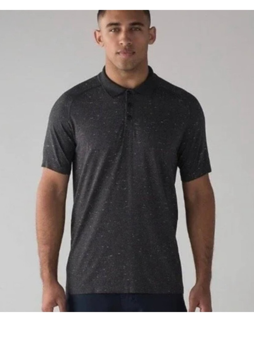 Lululemon Mens Metal Vent Tech Polo Charcoal Gray White Speckled Medium